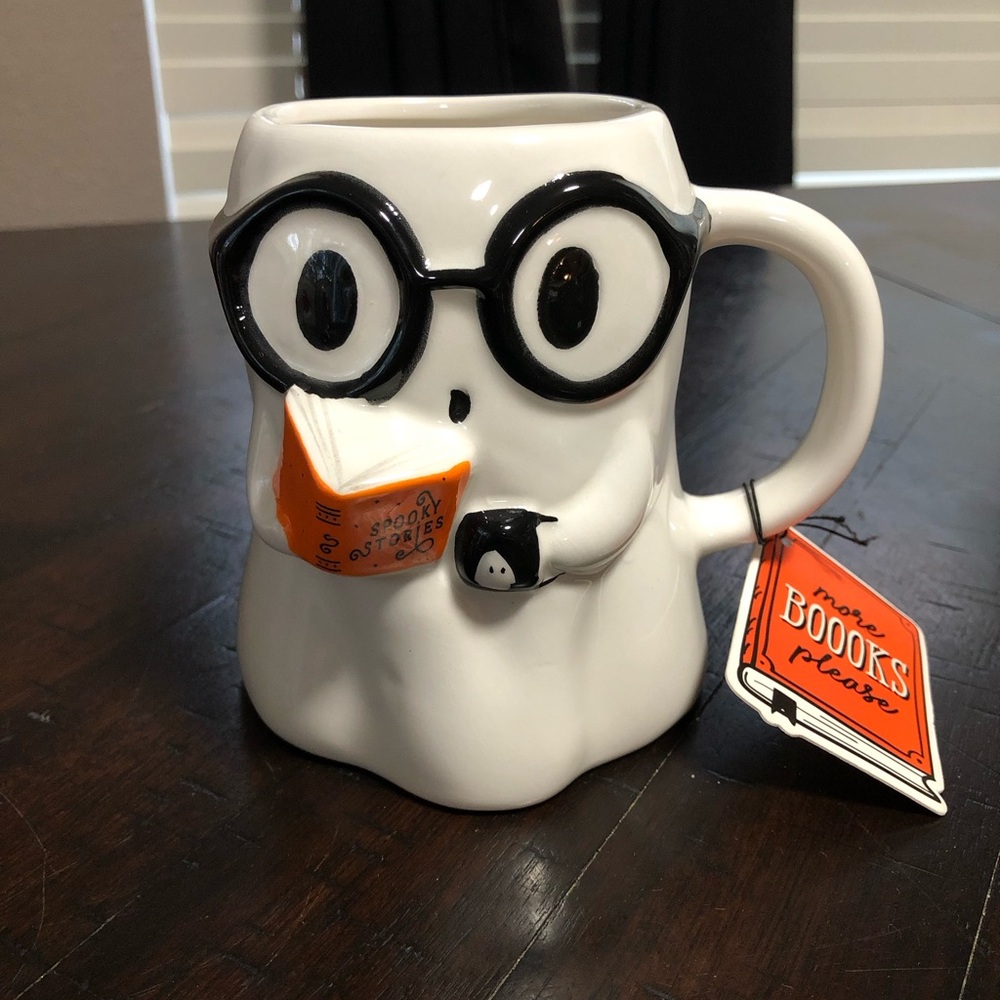 NEW Viral Sunday Morning Halloween Ghost Reading Book Mug NWT